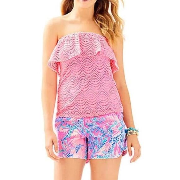 Lilly Pulitzer Wiley Tube Top in Coral Reef Tint Pink, Size Small | Lace Summer - Picture 1 of 11